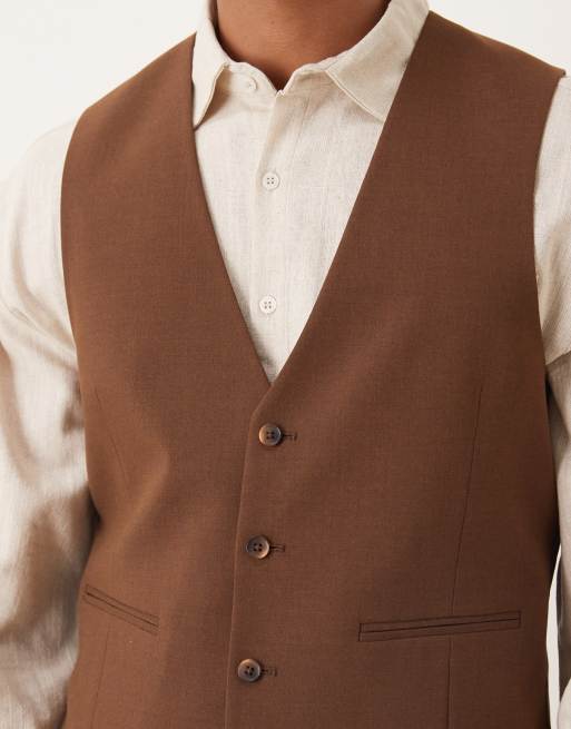 ASOS DESIGN slim suit waistcoat in brown, 5 of 5