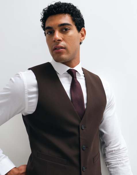 ASOS DESIGN slim suit waistcoat in brown - view 1