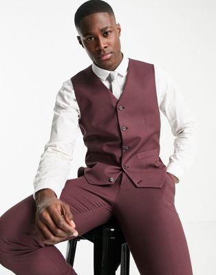 ASOS DESIGN slim suit waistcoat in burgundy
