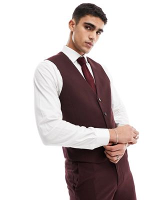 ASOS DESIGN slim suit waistcoat in burgundy - ASOS Price Checker