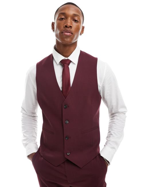 ASOS DESIGN slim suit waistcoat in burgundy | ASOS