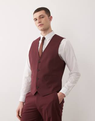 ASOS DESIGN slim suit waistcoat in burgundy burgundy 9690₽