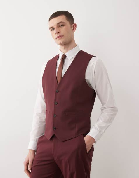 ASOS DESIGN slim suit waistcoat in burgundy - view 1