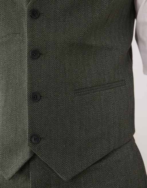ASOS DESIGN slim suit waistcoat in dark green herringbone, 3 of 5