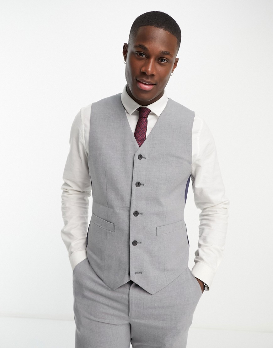 Asos Design Slim Suit Waistcoat In Grey-gray
