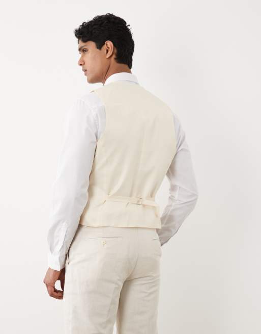 ASOS DESIGN slim suit waistcoat in linen rich ecru twill, 3 of 5