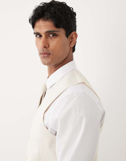 ASOS DESIGN slim suit waistcoat in linen rich ecru twill, 5 of 5