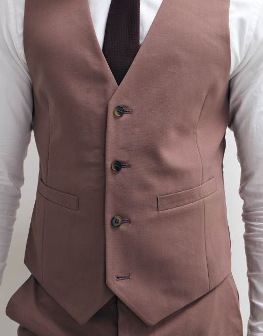 ASOS DESIGN slim suit waistcoat in mauve, 4 of 5