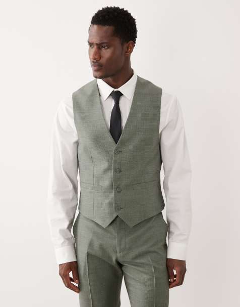 ASOS DESIGN slim suit waistcoat in mid green washable wool blend - view 1