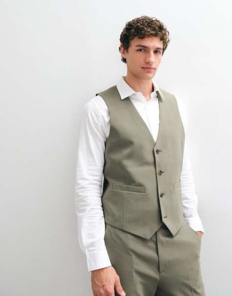 ASOS DESIGN slim suit waistcoat in mid green - view 1