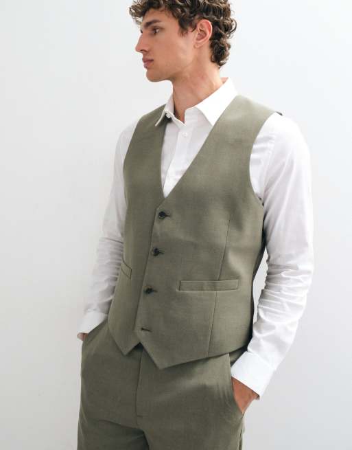 ASOS DESIGN slim suit waistcoat in mid green, 2 of 5
