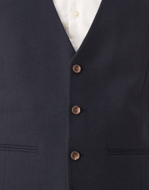 ASOS DESIGN slim suit waistcoat in navy herringbone wool look, 5 of 5