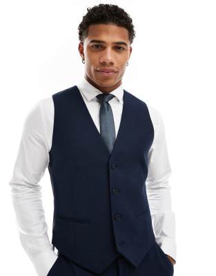 ASOS DESIGN ASOS DESIGN slim suit waistcoat in navy microtexture