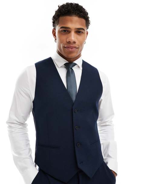 ASOS DESIGN slim suit waistcoat in navy microtexture - view 1