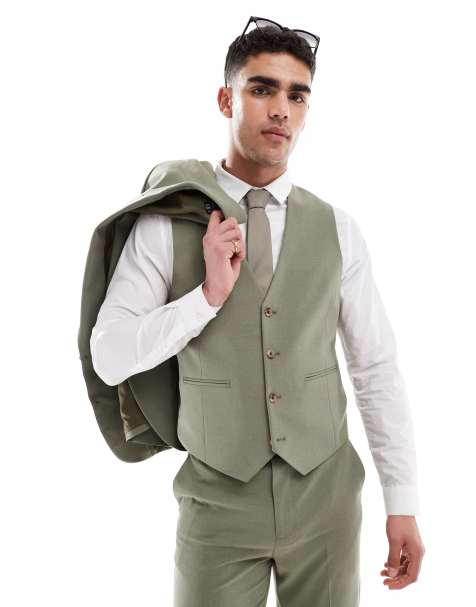 ASOS DESIGN slim suit waistcoat in olive green - view 1
