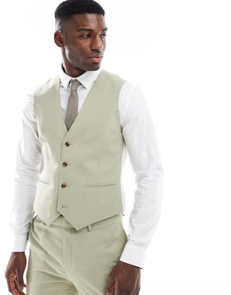ASOS DESIGN slim suit waistcoat in sage green - view 1