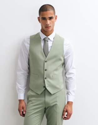 Asos Design Slim Suit Waistcoat In Green