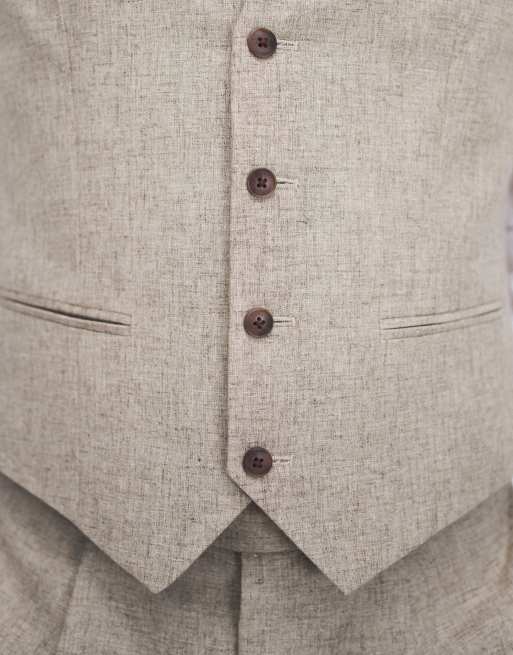 ASOS DESIGN slim suit waistcoat in stone linen blend, 4 of 9