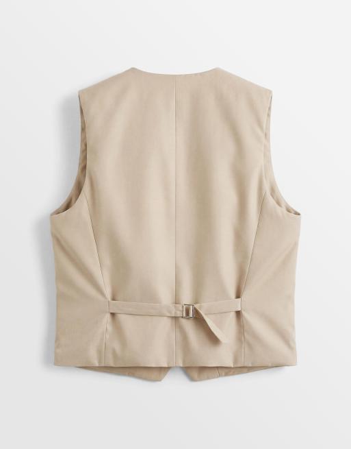 ASOS DESIGN slim suit waistcoat in stone linen blend, 7 of 9