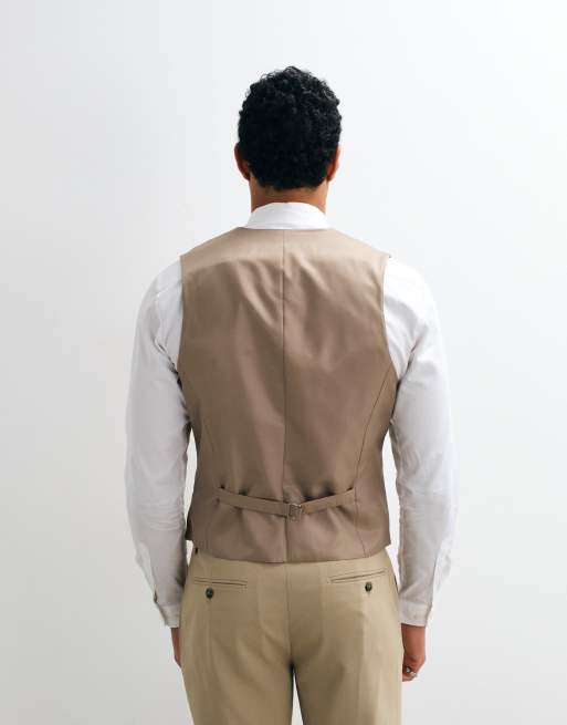ASOS DESIGN slim suit waistcoat in stone, 3 of 5
