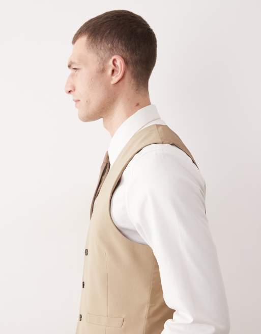 ASOS DESIGN slim suit waistcoat in stone, 3 of 5