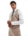 [ASOS DESIGN] ASOS DESIGN slim suit waistcoat in tonal neutral prince of wales check Chest 38 Regular BEIGE