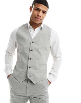 ASOS DESIGN ASOS DESIGN slim suit waistcoat in wool mix texture in light grey