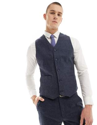 ASOS DESIGN slim suit waistcoat in wool mix texture in navy - ASOS Price Checker