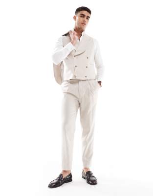 ASOS DESIGN ASOS DESIGN slim suit waistcoat with linen in stone twill-Neutral