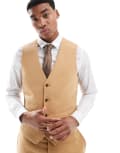 [ASOS DESIGN] ASOS DESIGN slim suit waistcoat with wool in camel basketweave-Neutral Chest 36 Regular CAMEL