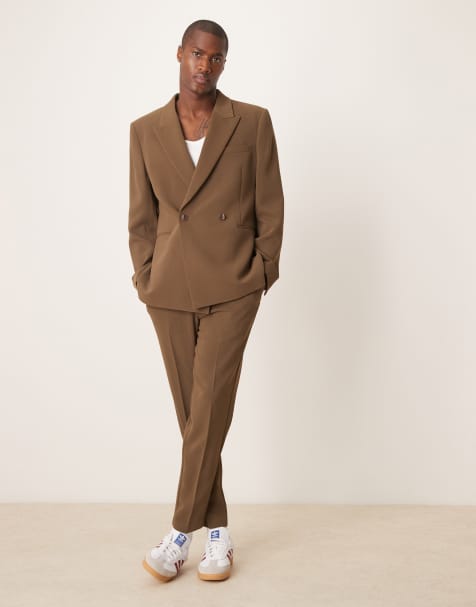 ASOS DESIGN slim suit with linen in khaki texture - view 1