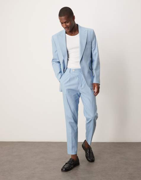 ASOS DESIGN slim suit with linen in light blue - view 1