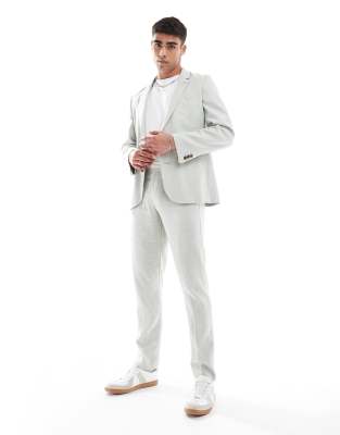 asos ASOS DESIGN slim suit with linen in light green herringbone