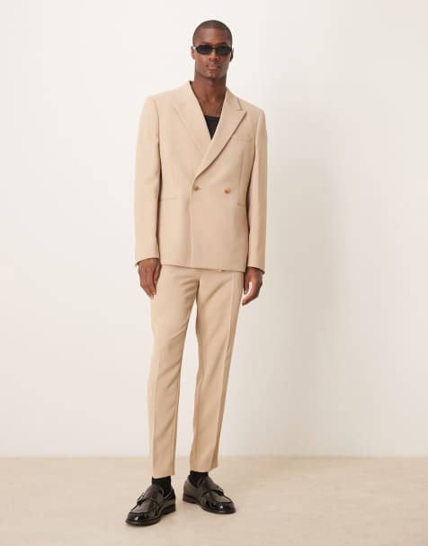 ASOS DESIGN slim suit with linen in stone texture - view 1
