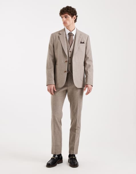 ASOS DESIGN slim suit with wool in beige - view 1