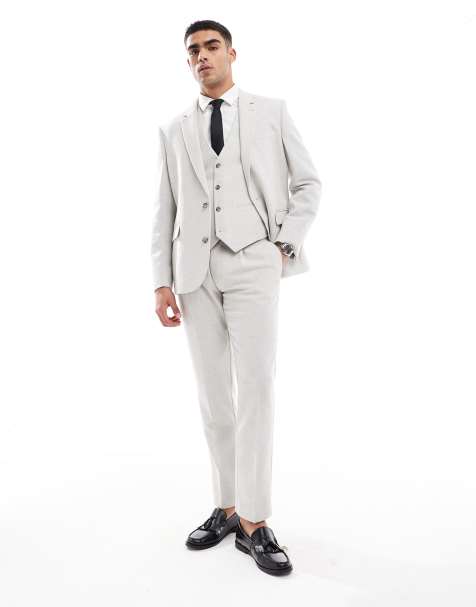 ASOS DESIGN slim suit with wool in ice grey herringbone - view 1