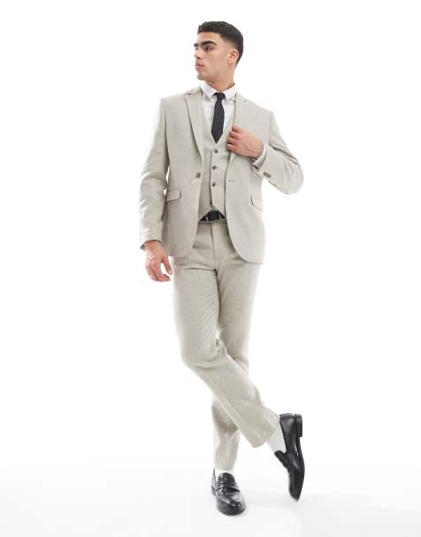 ASOS DESIGN slim suit with wool in stone tweed - view 1