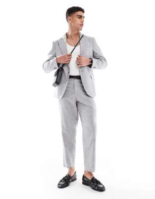 Asos Design Slim Summer Suit Jacket With Linen Cotton In Gray