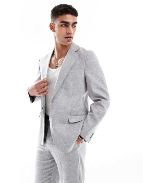 ASOS DESIGN slim summer suit jacket with linen cotton in grey - view 1