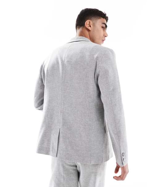 ASOS DESIGN slim summer suit with linen cotton in grey - view 1