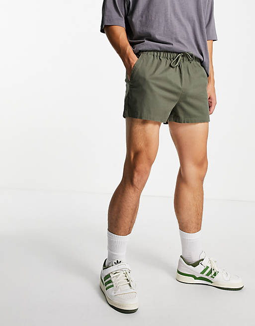 ASOS DESIGN slim super short chino shorts with elasticated waist in green