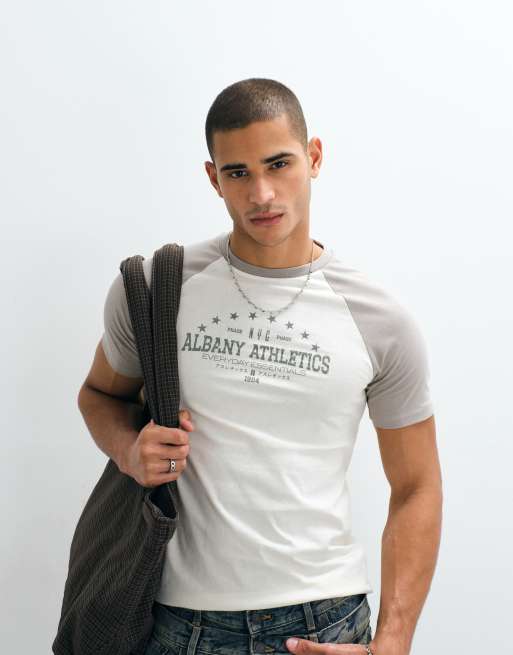 ASOS DESIGN slim t-shirt with Albany Athletics graphic in cream, 4 of 5