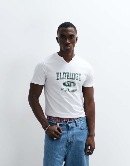 ASOS DESIGN slim T-shirt with Eldridge graphic in white, 3 of 5