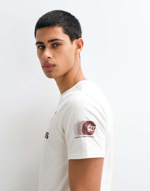 ASOS DESIGN slim t-shirt with football graphic in cream, 2 of 5
