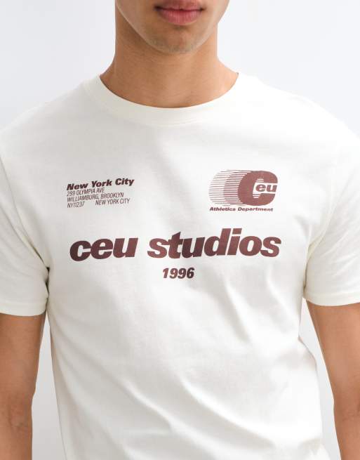 ASOS DESIGN slim t-shirt with football graphic in cream, 4 of 5