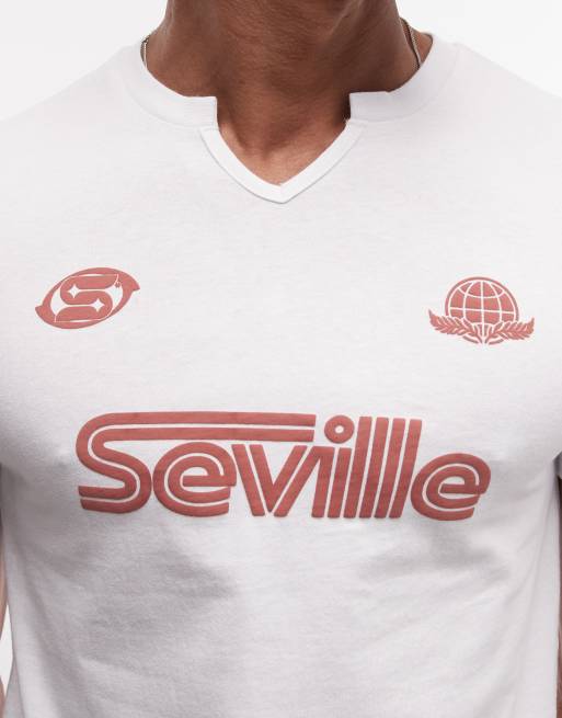 ASOS DESIGN slim t-shirt with puff print soccer graphic in white, 4 of 5