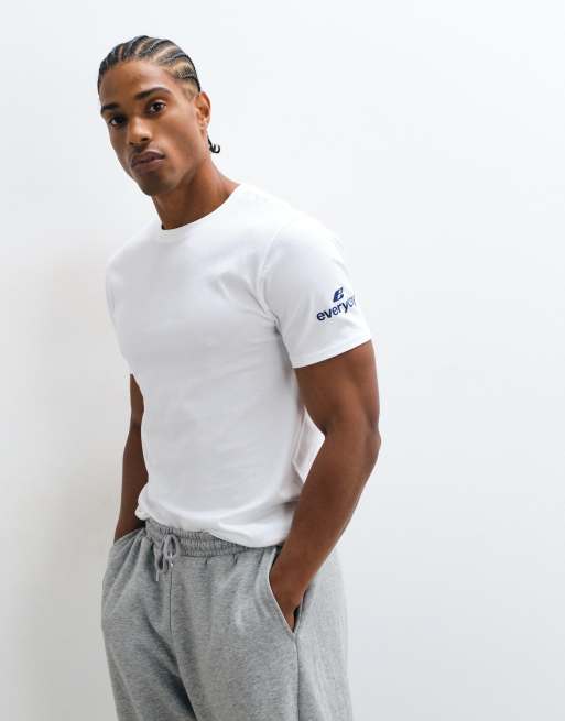 ASOS DESIGN slim t-shirt with sleeve graphic in white, 3 of 5