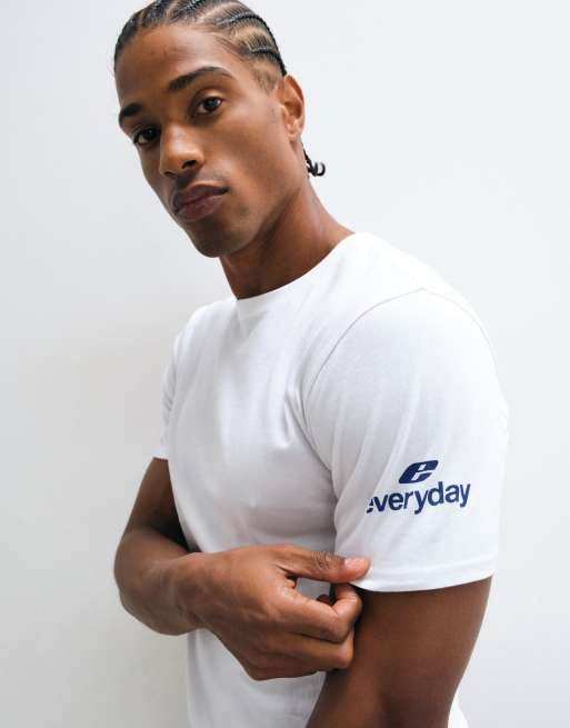 ASOS DESIGN slim t-shirt with sleeve graphic in white, 4 of 5
