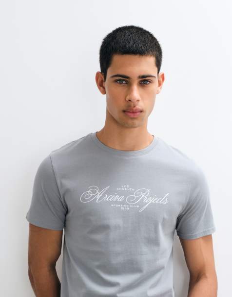 ASOS DESIGN slim t-shirt with text graphic in grey - view 1