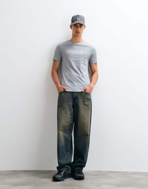ASOS DESIGN slim t-shirt with text graphic in grey, 4 of 5